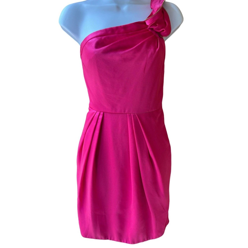 BCBGMAXAZRIA Pink Azalea One Shoulder Satin Mini Dress Prom Cocktail Party - 8